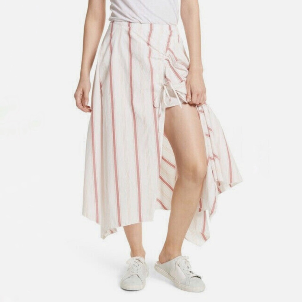 Free People Hook On Your Love Midi Skirt Ivory/Pink Mult Size 6